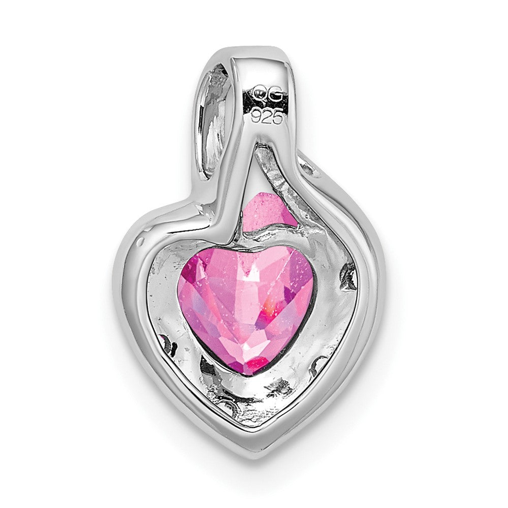 14k White Gold Created Pink Sapphire and Real Diamond Heart Pendant