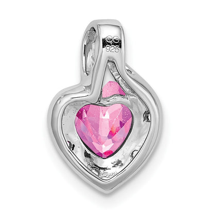 14k White Gold Created Pink Sapphire and Real Diamond Heart Pendant