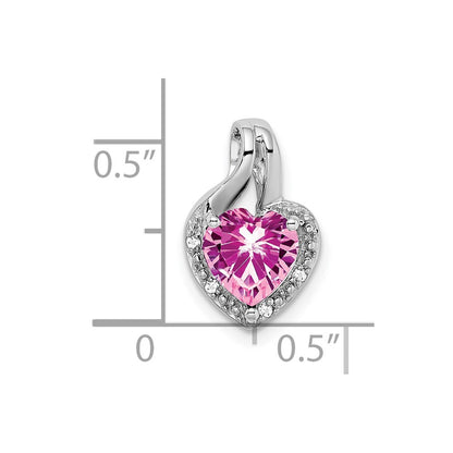 14k White Gold Created Pink Sapphire and Real Diamond Heart Pendant