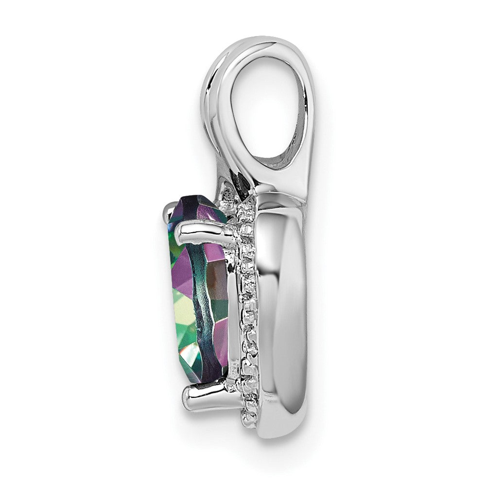 14k White Gold Mystic Fire Topaz and Real Diamond Heart Pendant