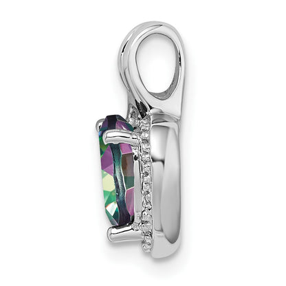 14k White Gold Mystic Fire Topaz and Real Diamond Heart Pendant