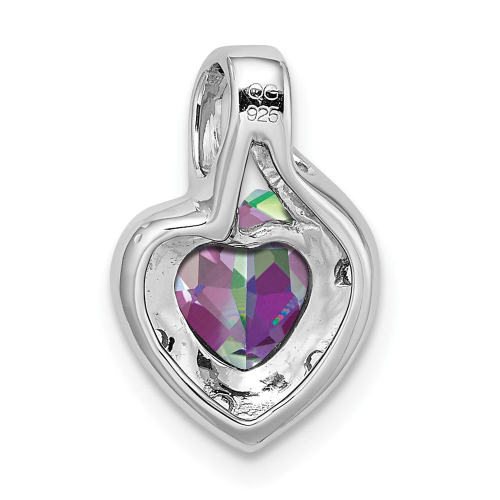 14k White Gold Mystic Fire Topaz and Real Diamond Heart Pendant