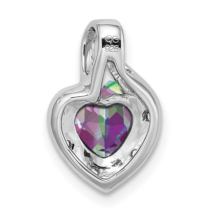 14k White Gold Mystic Fire Topaz and Real Diamond Heart Pendant