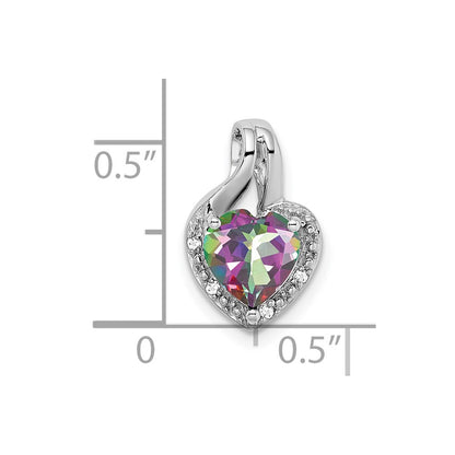 14k White Gold Mystic Fire Topaz and Real Diamond Heart Pendant