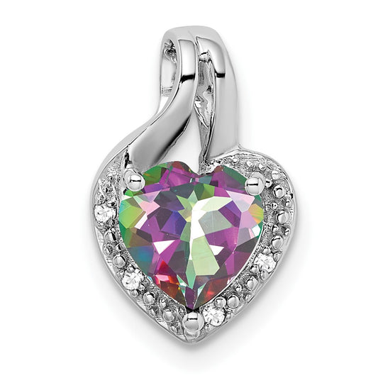 14k White Gold Mystic Fire Topaz and Real Diamond Heart Pendant