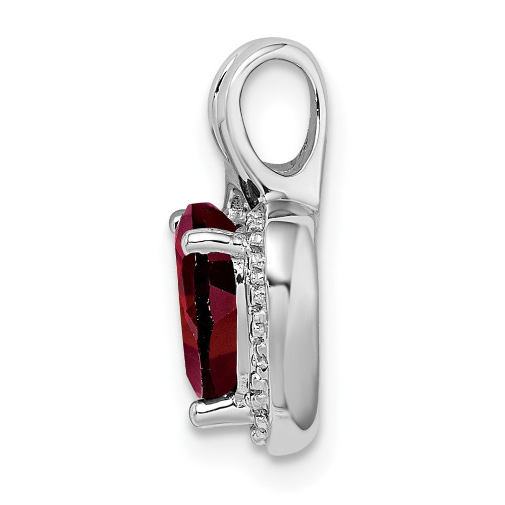 14k White Gold Garnet and Real Diamond Heart Pendant