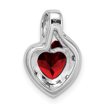 14k White Gold Garnet and Real Diamond Heart Pendant