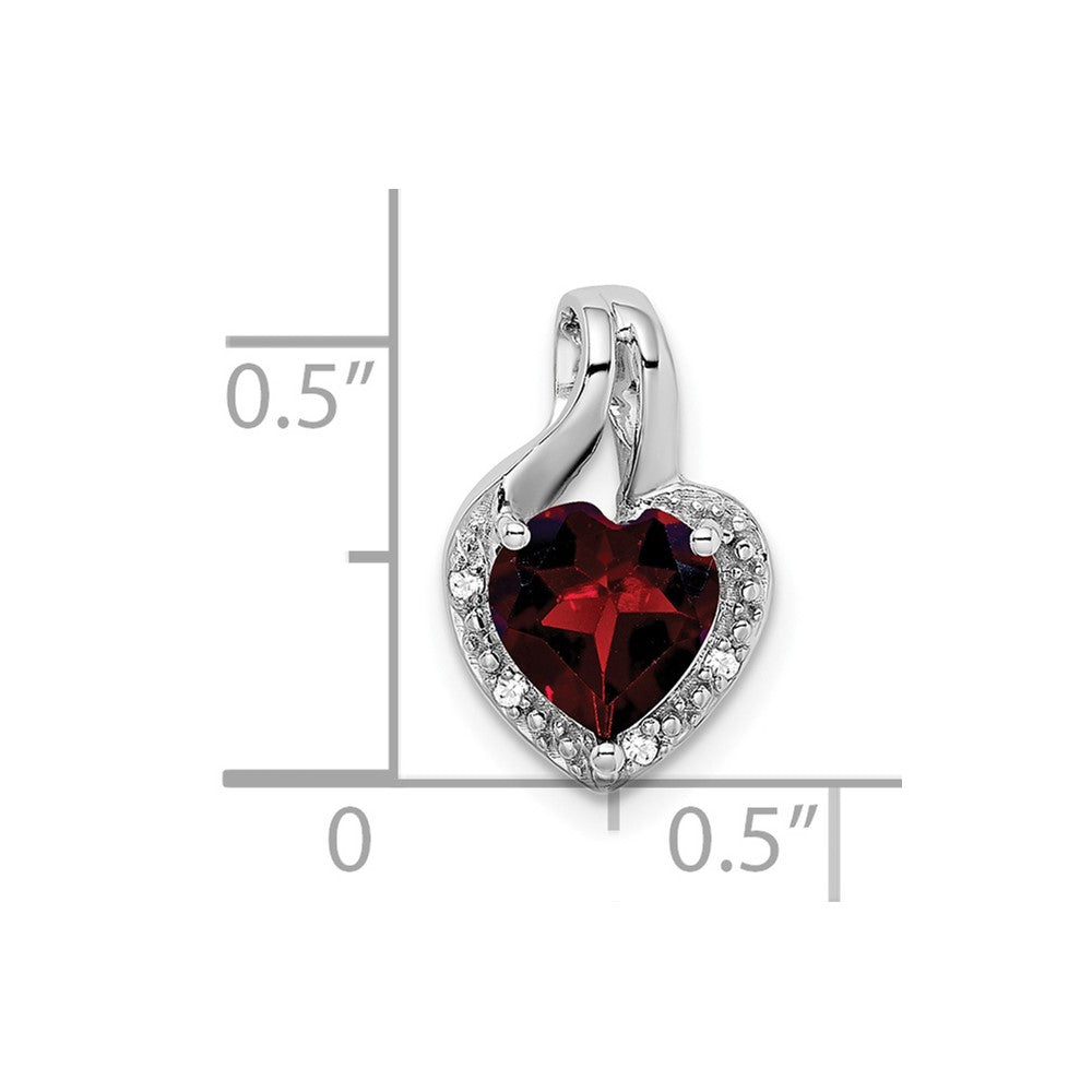 14k White Gold Garnet and Real Diamond Heart Pendant
