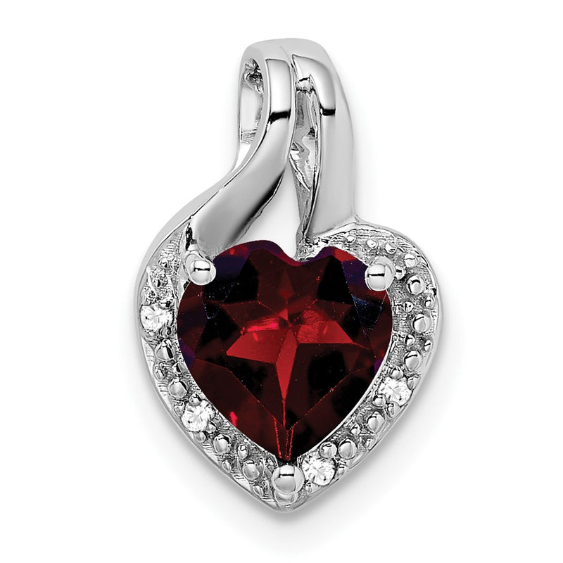 14k White Gold Garnet and Real Diamond Heart Pendant