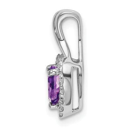 14k White Gold Amethyst and Real Diamond Halo Heart Pendant