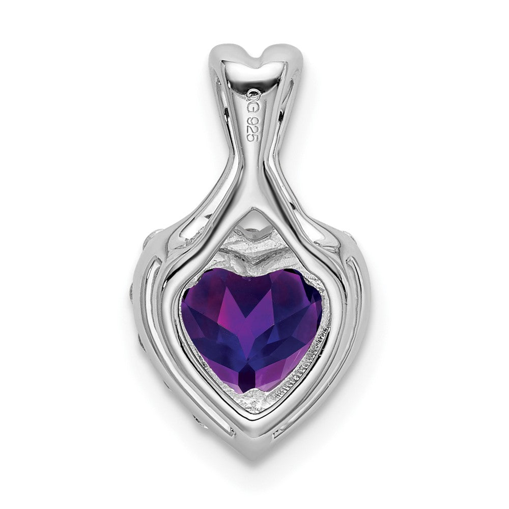 14k White Gold Amethyst and Real Diamond Halo Heart Pendant