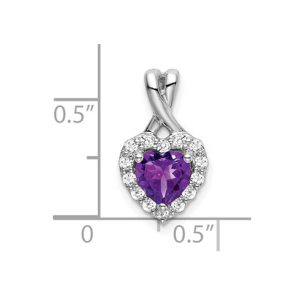 14k White Gold Amethyst and Real Diamond Halo Heart Pendant