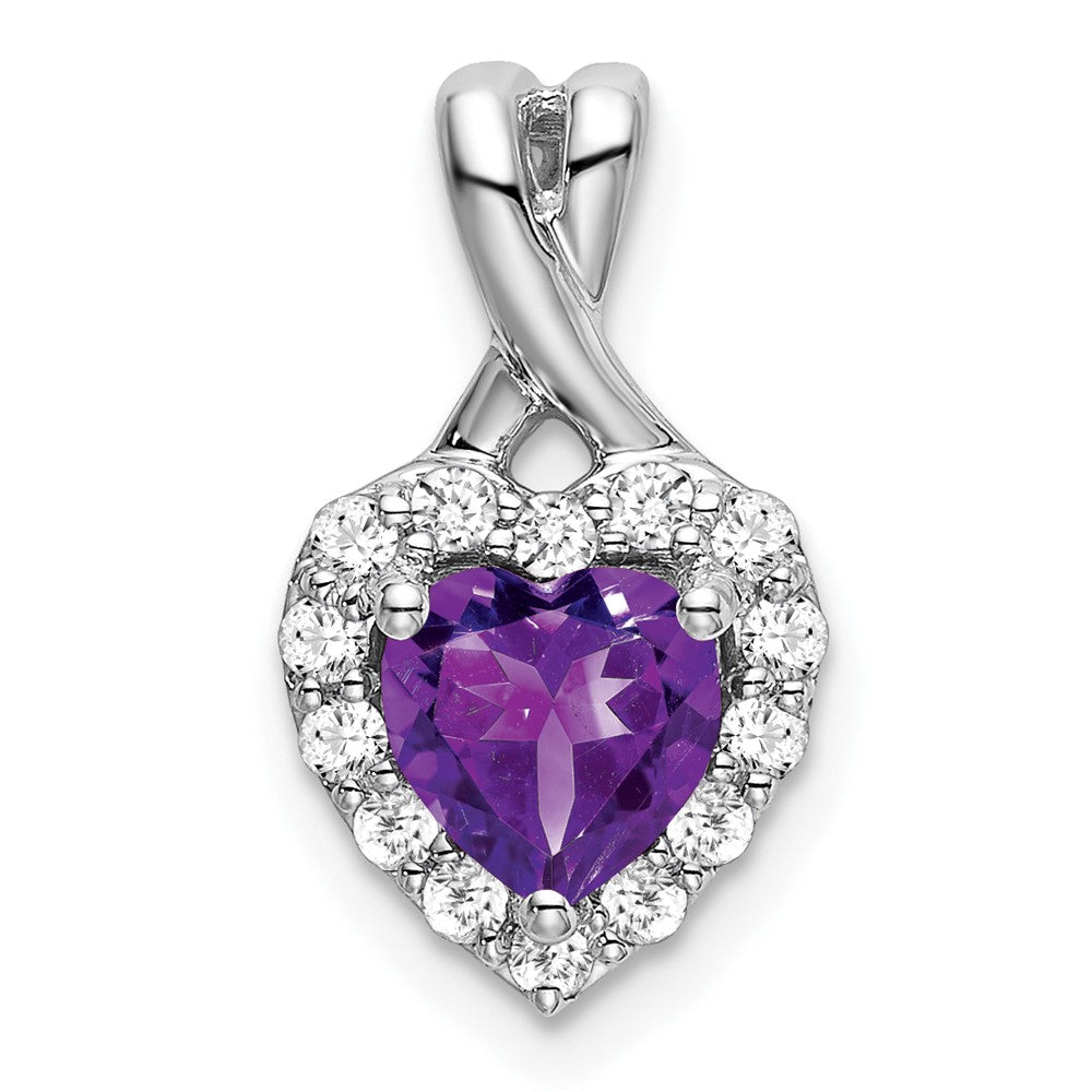 14k White Gold Amethyst and Real Diamond Halo Heart Pendant