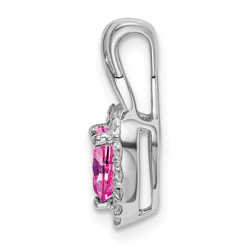 14k White Gold Created Pink Sapphire/Real Diamond Halo Heart Pendant