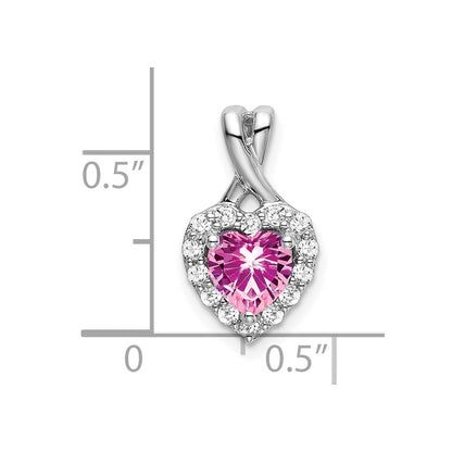 14k White Gold Created Pink Sapphire/Real Diamond Halo Heart Pendant