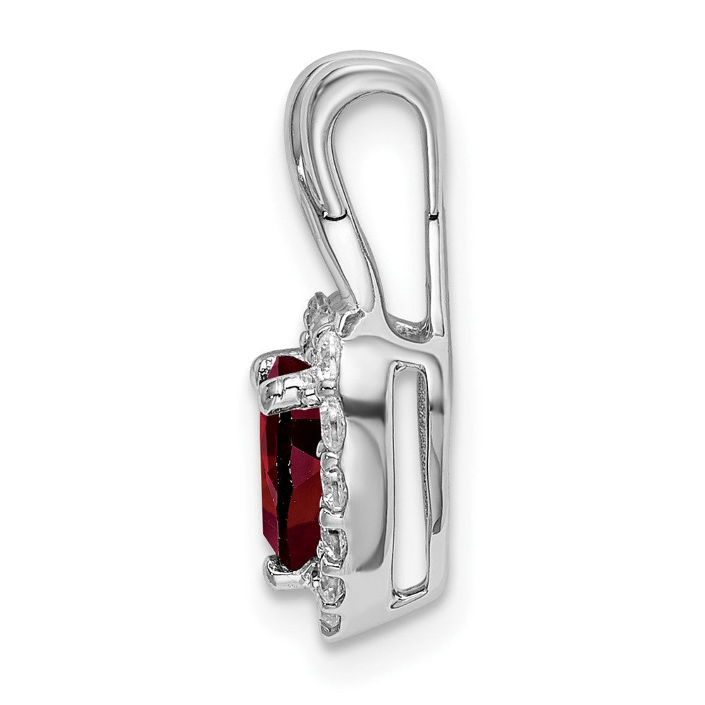 14k White Gold Garnet and Real Diamond Halo Heart Pendant