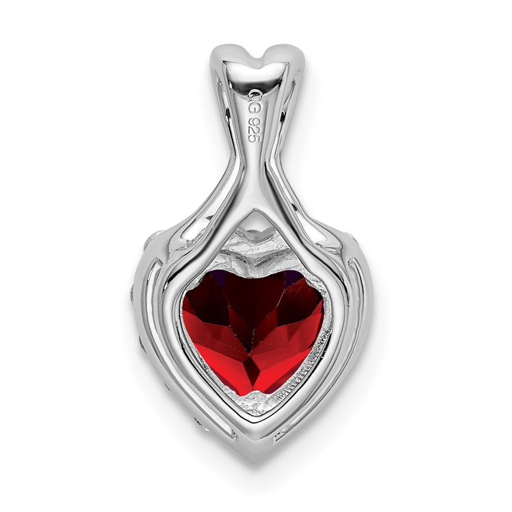 14k White Gold Garnet and Real Diamond Halo Heart Pendant