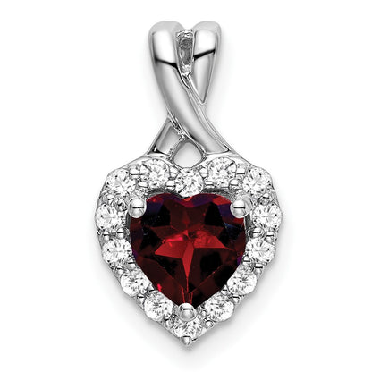 14k White Gold Garnet and Real Diamond Halo Heart Pendant