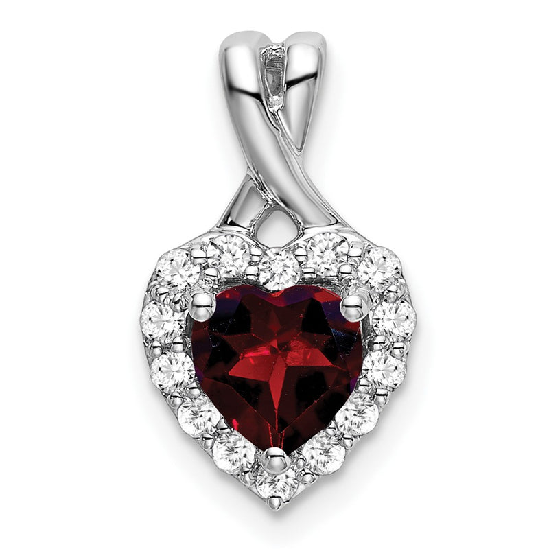 14k White Gold Garnet and Real Diamond Halo Heart Pendant