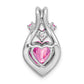 Solid 14k White Gold Created PinK Simulated Sapphire Heart Pendant