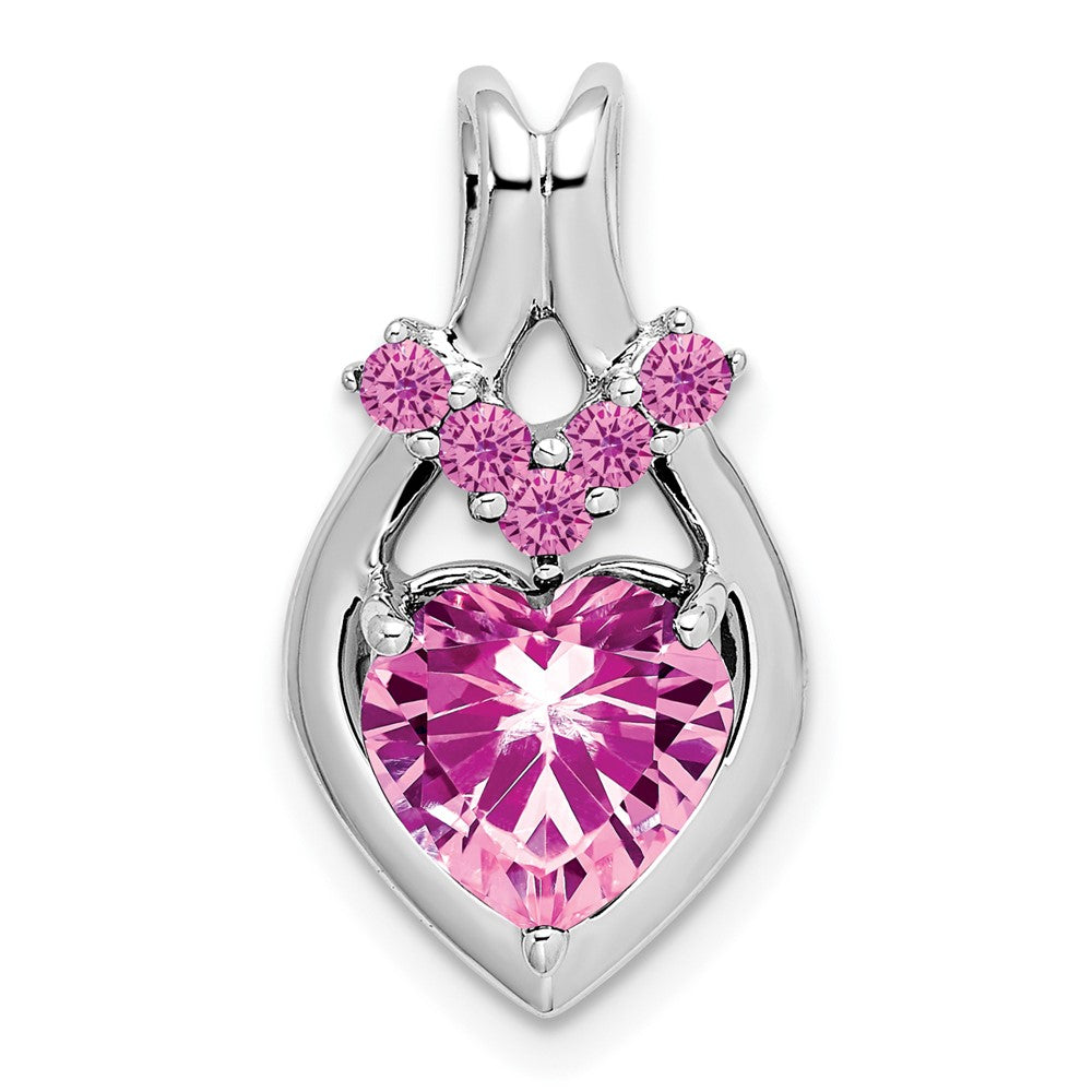 Solid 14k White Gold Created PinK Simulated Sapphire Heart Pendant