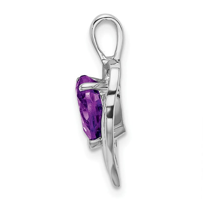 14k White Gold Amethyst and Real Diamond Heart Pendant