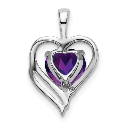 14k White Gold Amethyst and Real Diamond Heart Pendant
