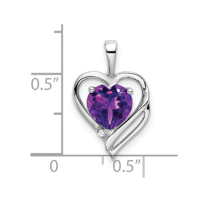 14k White Gold Amethyst and Real Diamond Heart Pendant