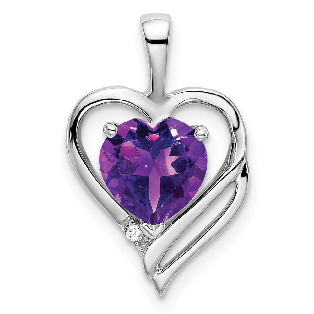 14k White Gold Amethyst and Real Diamond Heart Pendant