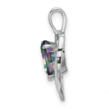 14k White Gold Mystic Fire Topaz and Real Diamond Heart Pendant