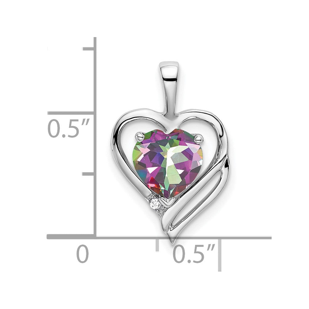 14k White Gold Mystic Fire Topaz and Real Diamond Heart Pendant