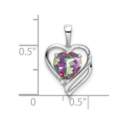 14k White Gold Mystic Fire Topaz and Real Diamond Heart Pendant