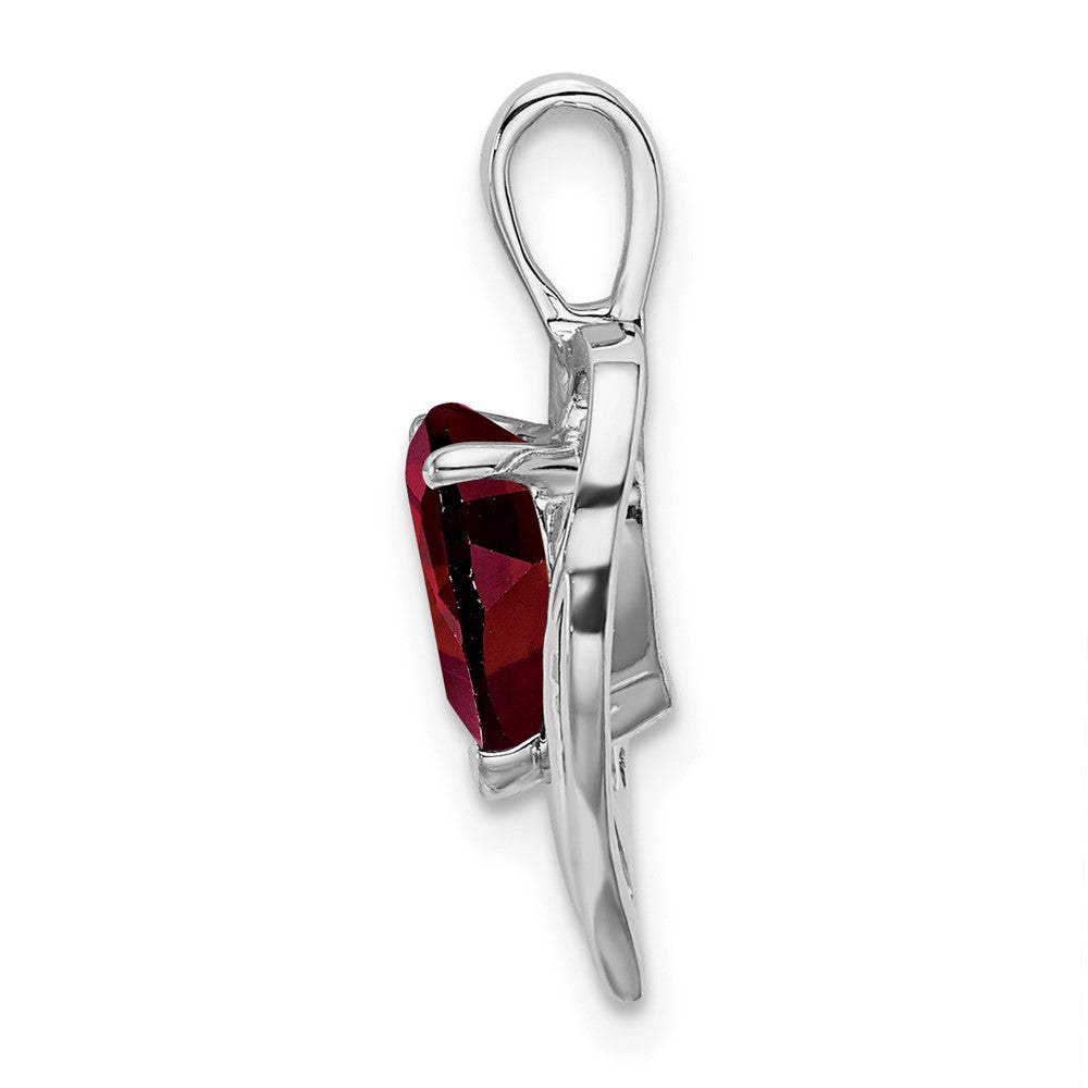14k White Gold Garnet and Real Diamond Heart Pendant