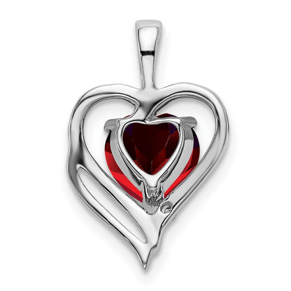 14k White Gold Garnet and Real Diamond Heart Pendant