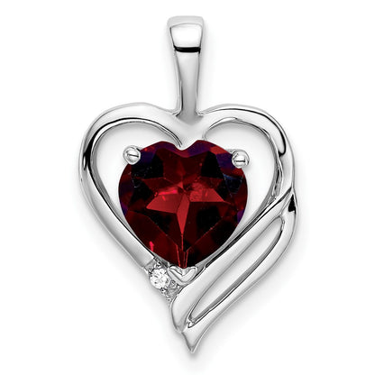 14k White Gold Garnet and Real Diamond Heart Pendant