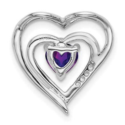 14k White Gold Amethyst and Real Diamond Heart Pendant