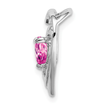 14k White Gold Created Pink Sapphire and Real Diamond Heart Pendant