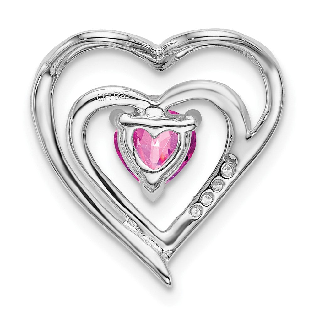14k White Gold Created Pink Sapphire and Real Diamond Heart Pendant