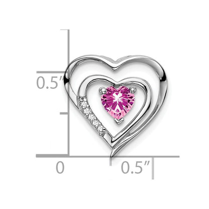 14k White Gold Created Pink Sapphire and Real Diamond Heart Pendant