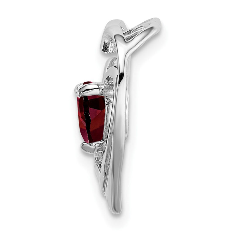 14k White Gold Garnet and Real Diamond Heart Pendant