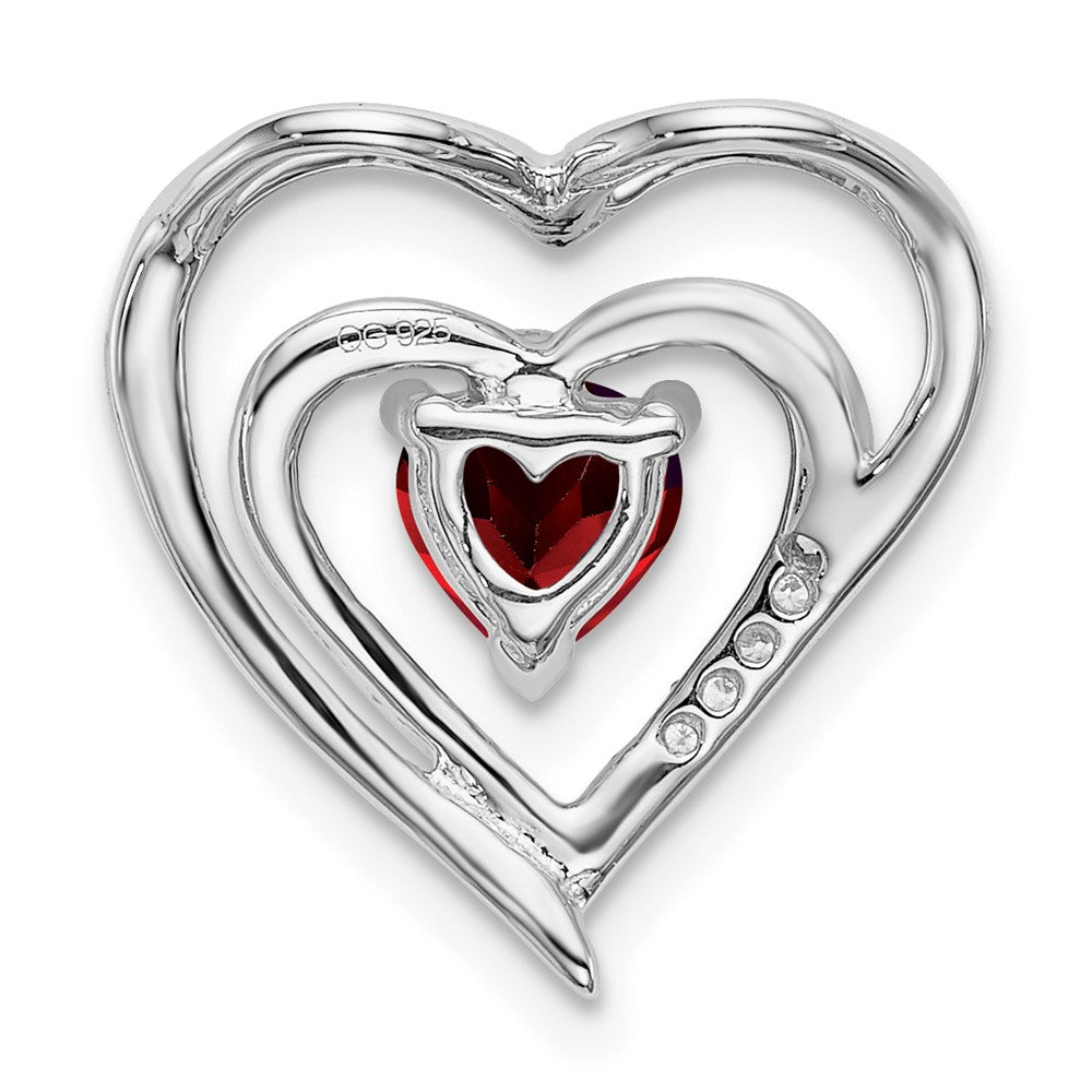 14k White Gold Garnet and Real Diamond Heart Pendant
