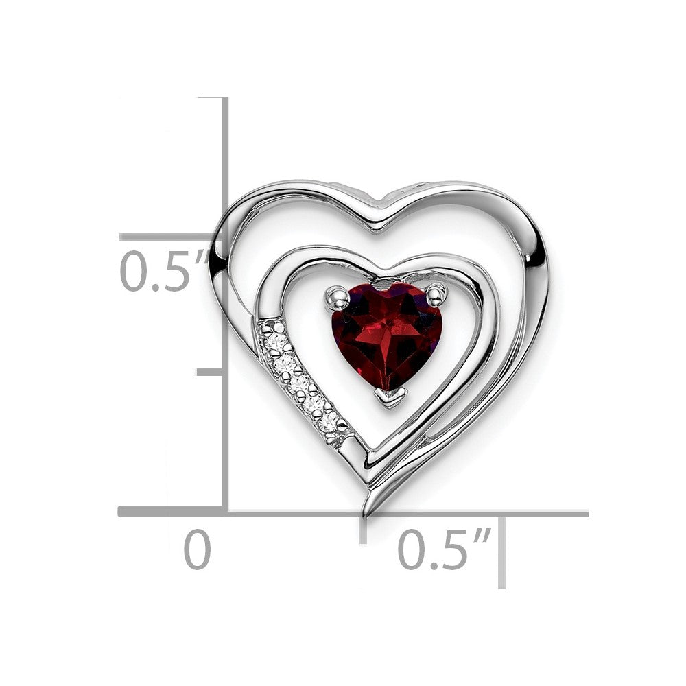 14k White Gold Garnet and Real Diamond Heart Pendant