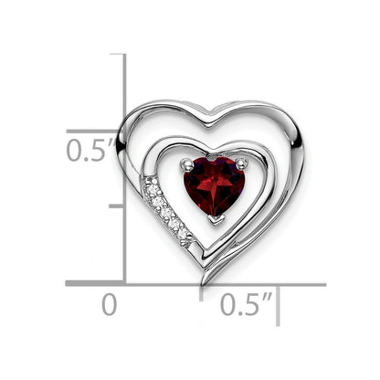 14k White Gold Garnet and Real Diamond Heart Pendant