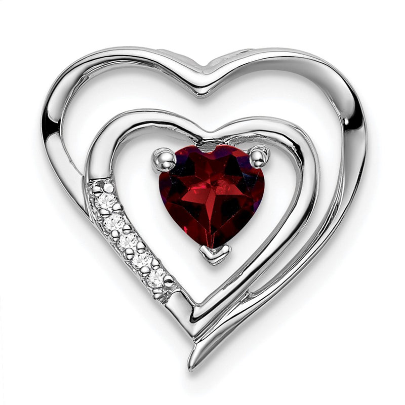 14k White Gold Garnet and Real Diamond Heart Pendant