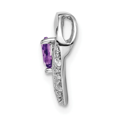 14k White Gold Amethyst and Real Diamond Heart Pendant