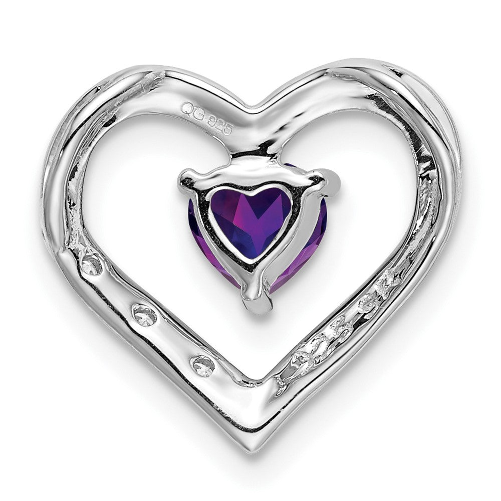 14k White Gold Amethyst and Real Diamond Heart Pendant