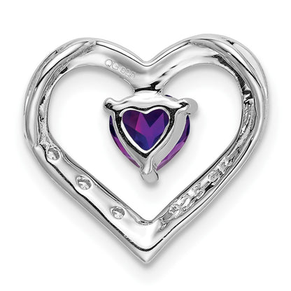 14k White Gold Amethyst and Real Diamond Heart Pendant
