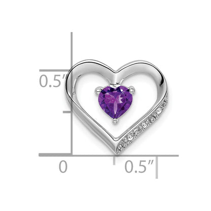 14k White Gold Amethyst and Real Diamond Heart Pendant