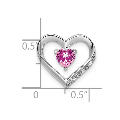 14k White Gold Created Pink Sapphire and Real Diamond Heart Pendant