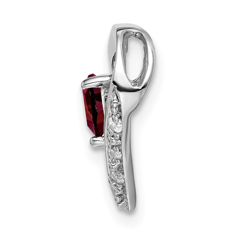 14k White Gold Garnet and Real Diamond Heart Pendant